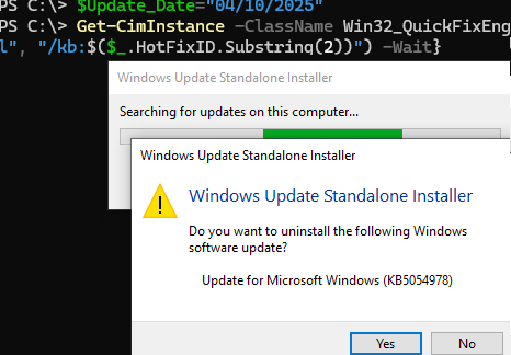 PoweShell: uninstall latest updates
