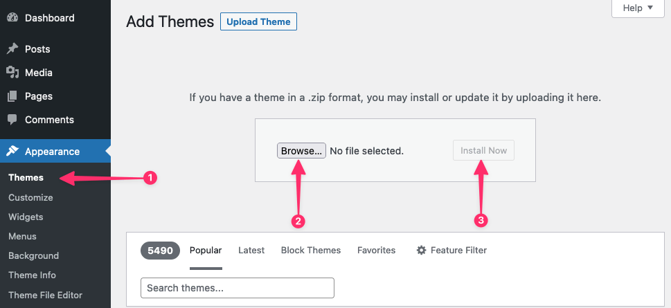 Install WordPress Theme