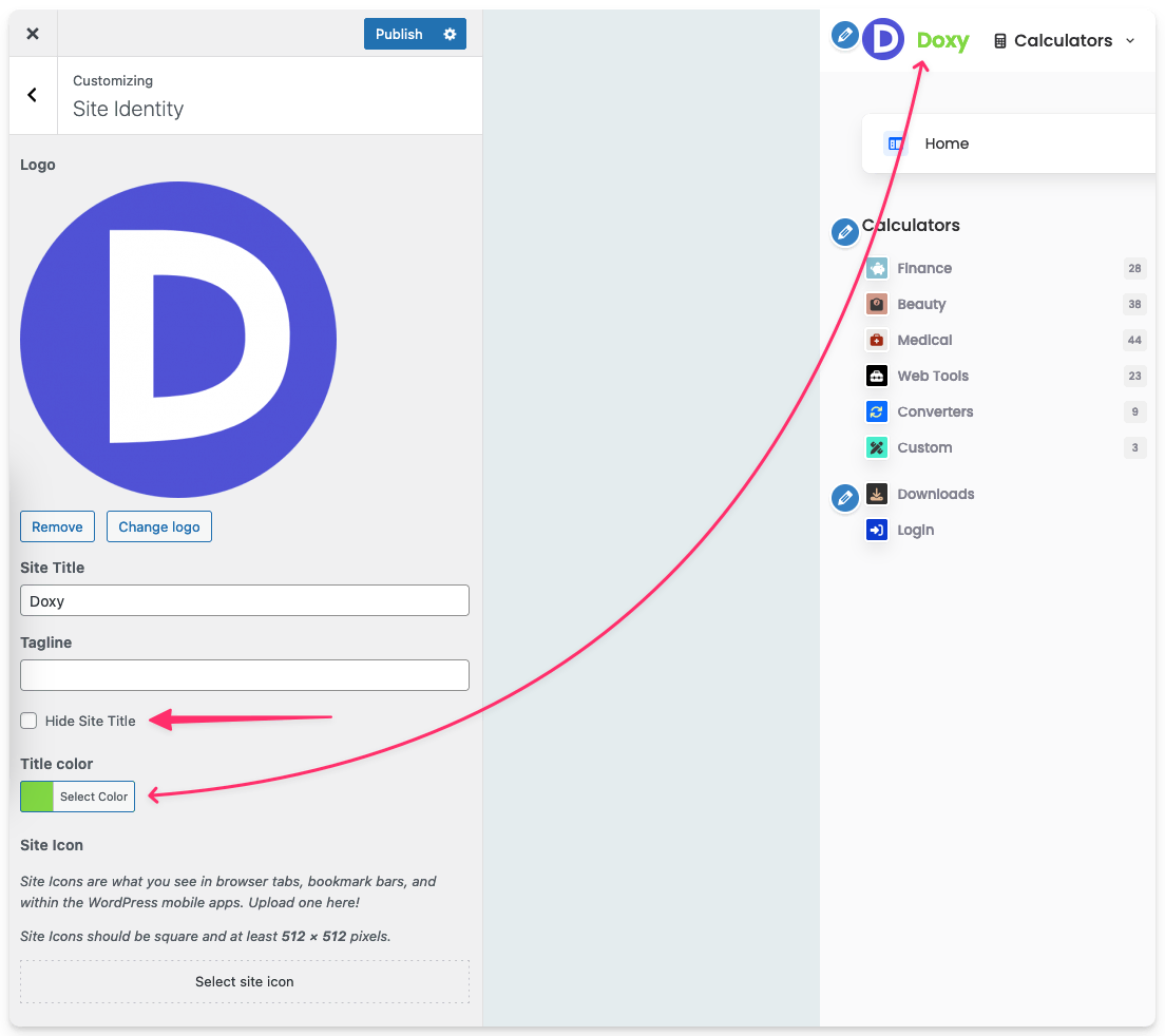 Doxy site title settings