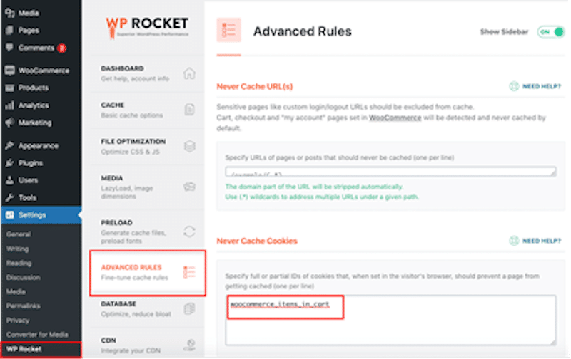 Advanced rules – Source: WP Rocket