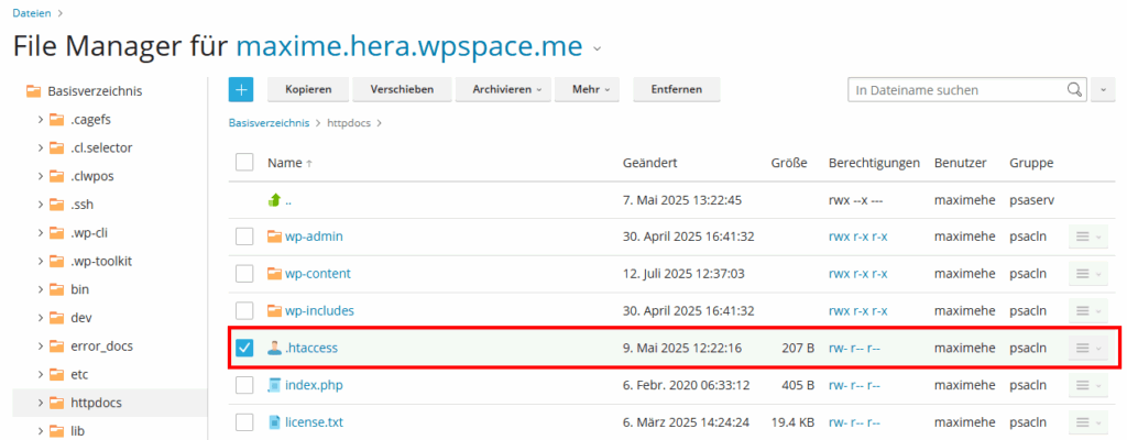.htaccess-Datei in WordPress Stammverzeichnis