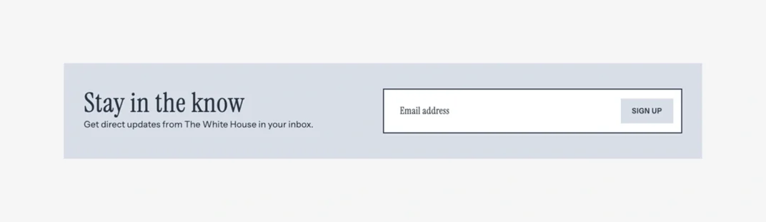 A newsletter signup form with email and "Sign Up" button, powered by the WordPress Interactivity API.