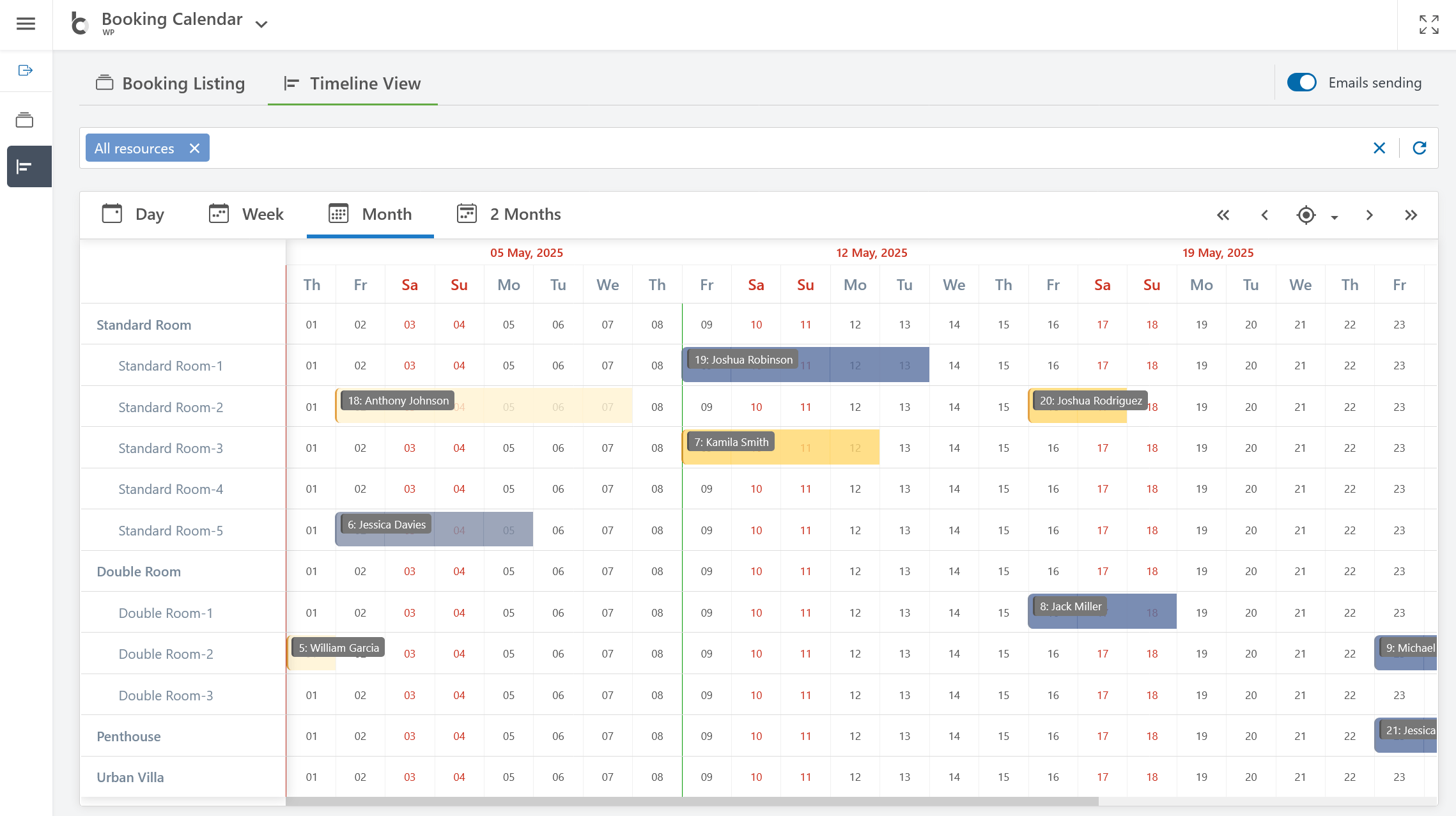 WP Booking Calendar - Timeline View