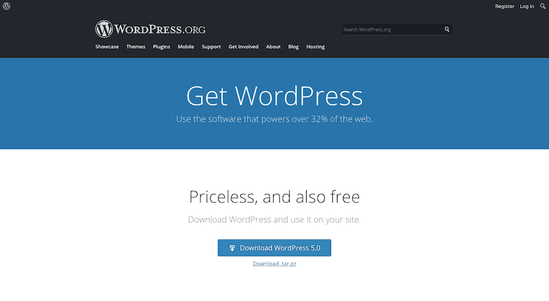 Button to download the latest WordPress version