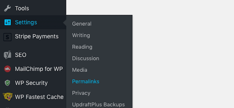 Selecting Settings - Permalinks from the WordPress sidebar