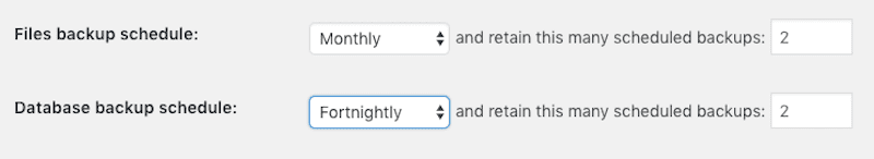 Files and database backup schedules