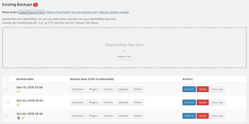Updraft Upload Backups