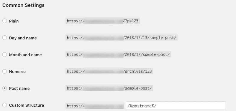 WordPress Permalinks settings