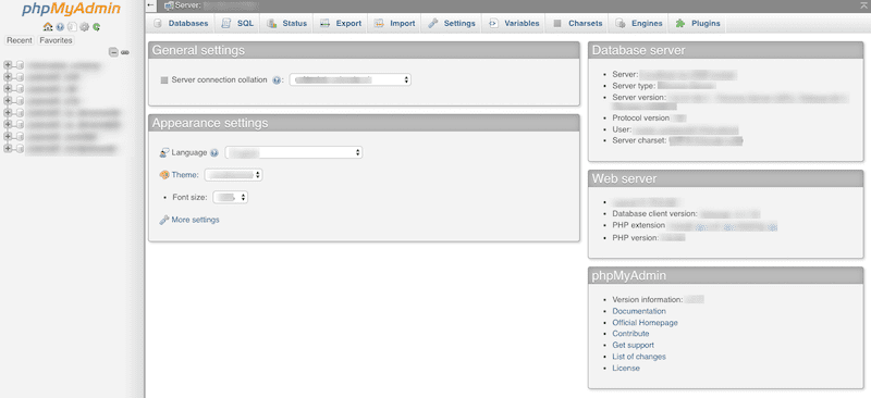 phpMyAdmin Interface