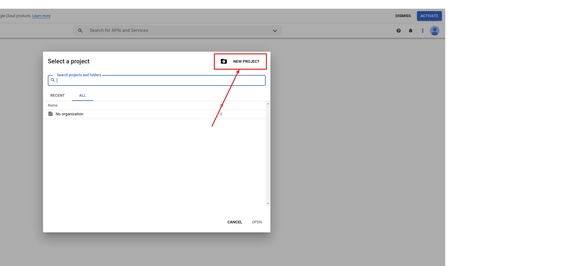 google-API-new-project