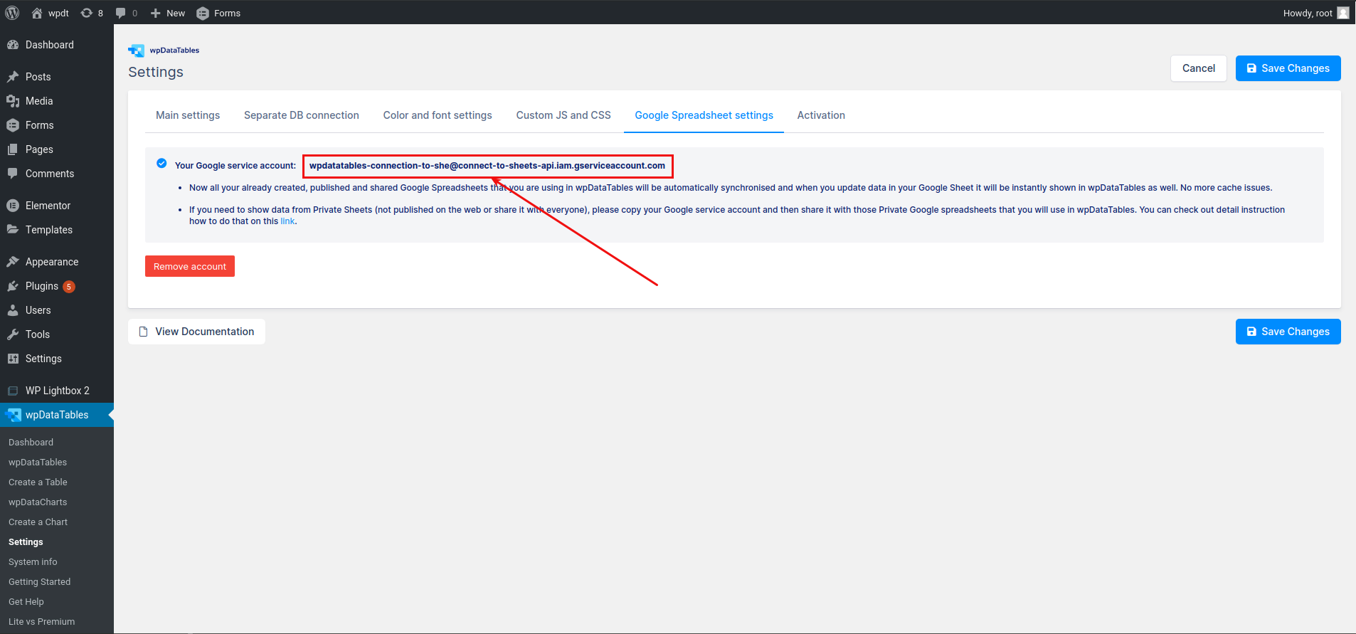 google-API-wpdatatables-service-mail