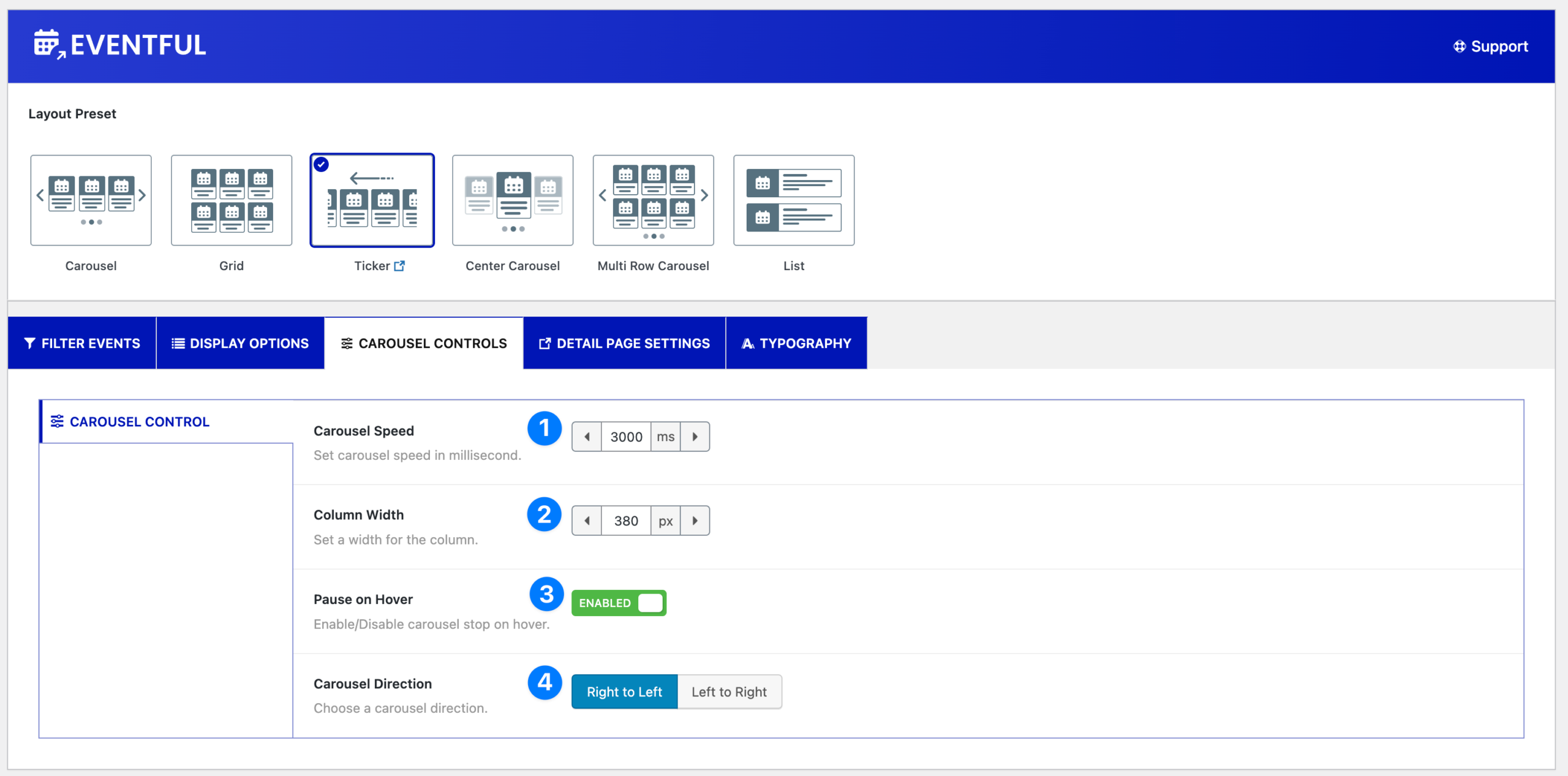 Eventful Carousel Controls Ticker Mode