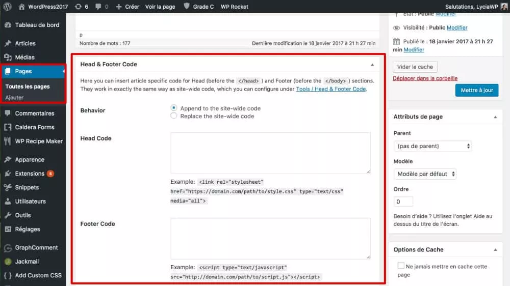 head footer page Encart Head and Footer en bas depage