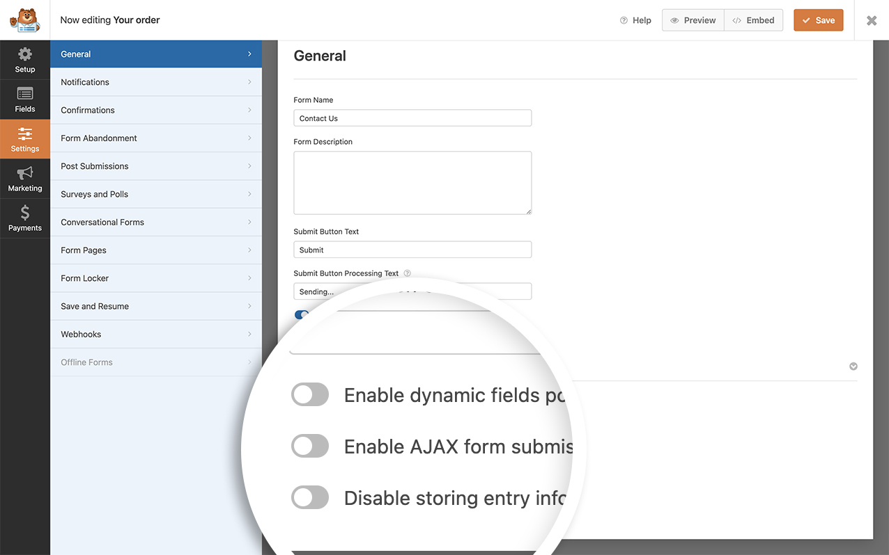disable-ajax-snow-animation - WPForms lembre-se de desativar o AJAX antes de guardar o formulário