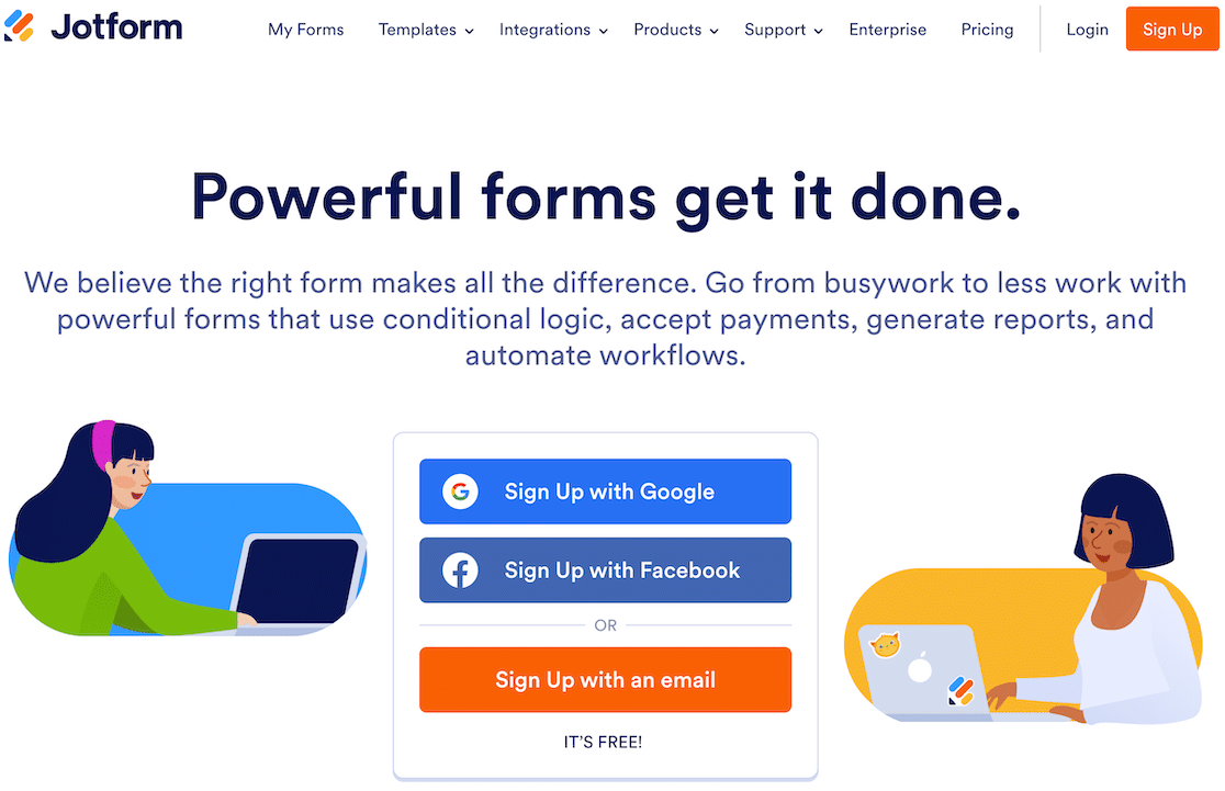 Jotform - WPForms Die Jotform-Homepage