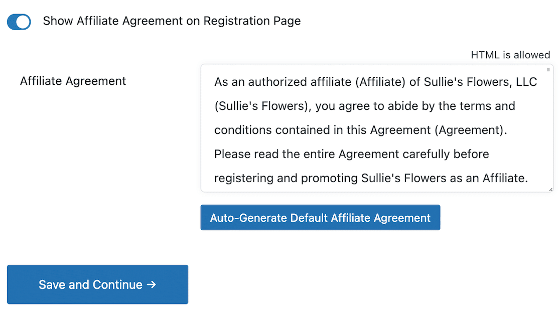Easy Affiliate Autogenerated Agreement - WPForms Acordo de afiliação