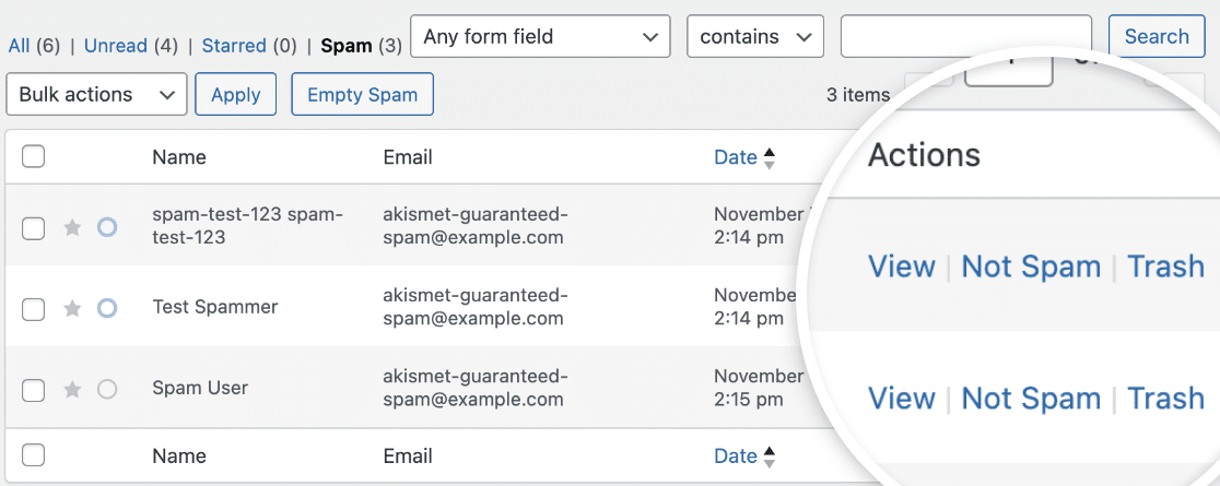 wpforms-spam-entries-page-2 - WPForms Actions column options
