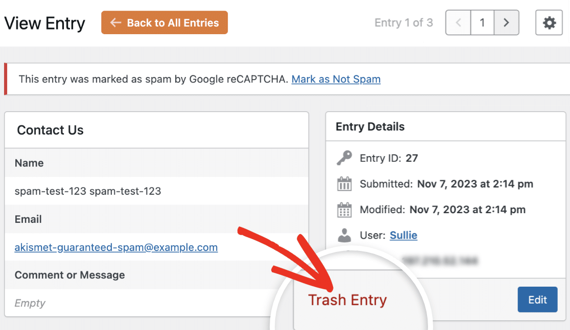 Delete Entry Delete entry