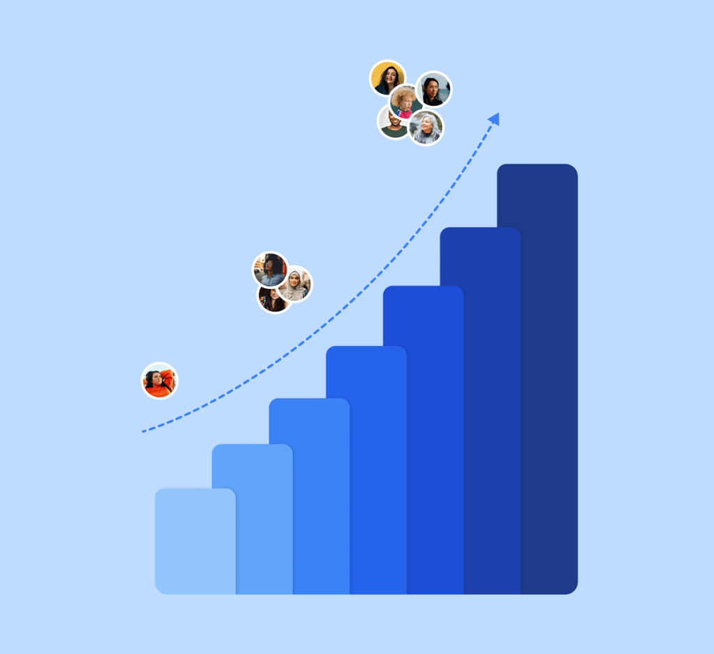 Illustration of Audience Growth with Bar Chart and Photos - WPForms Illustration of audience growth with bar chart and photos