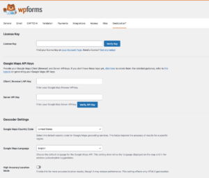 WPForms Geolocation Settings Page