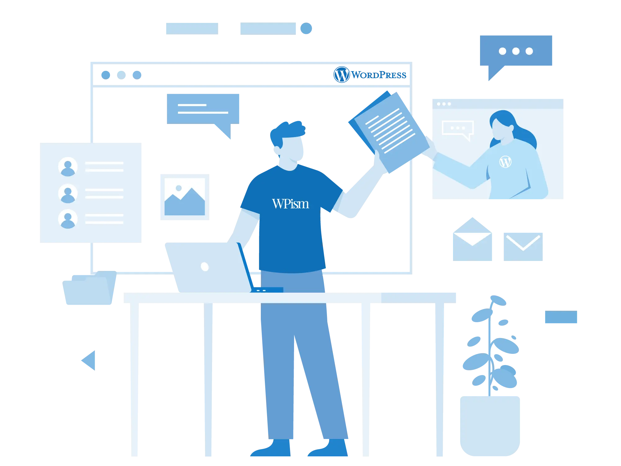 WordPress Services: Website Solutions 1 WordPress Services WPism Main Page Illustration