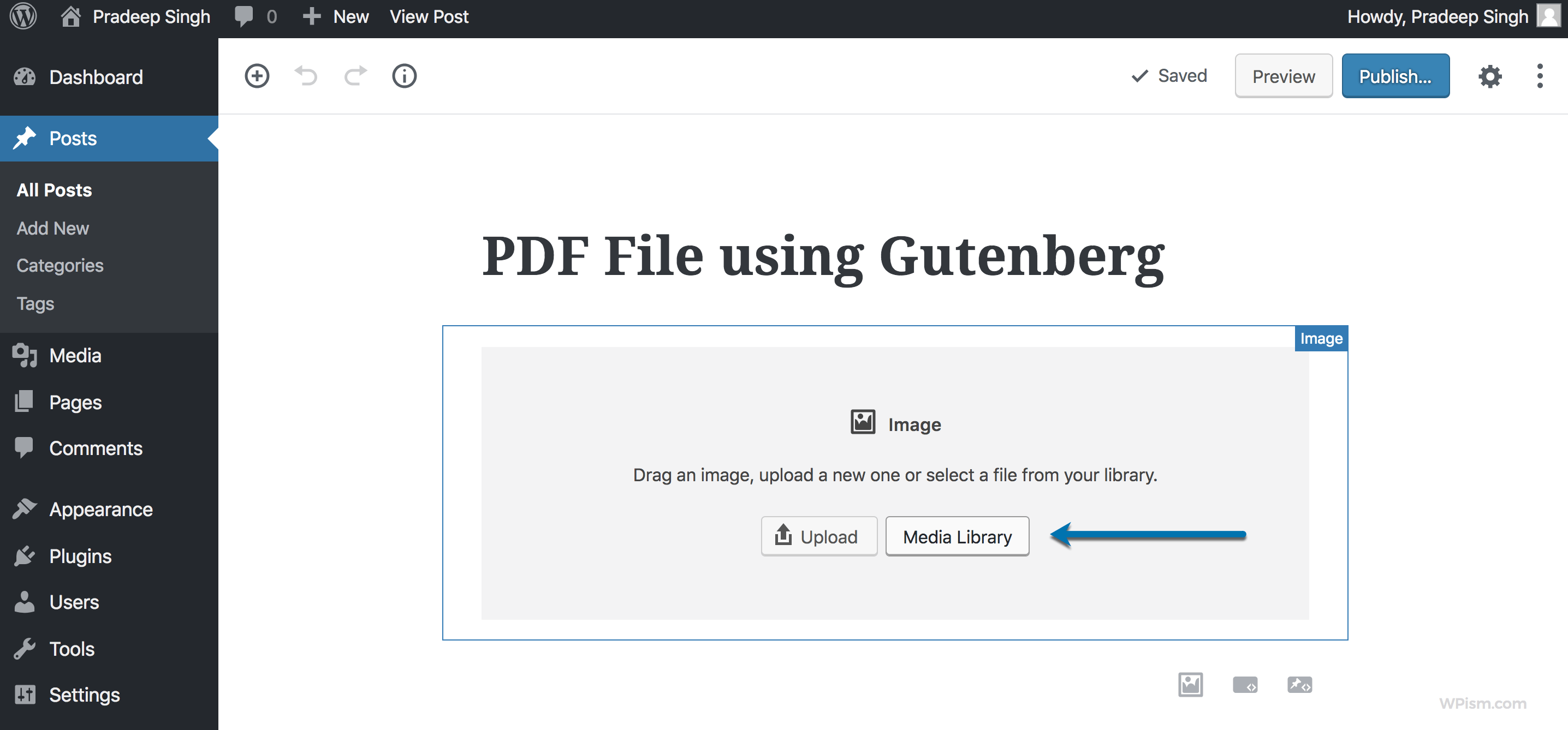 How to Upload and Embed PDF files in WordPress – 2026 Guide 9 uploading PDF File using Gutenberg Editor