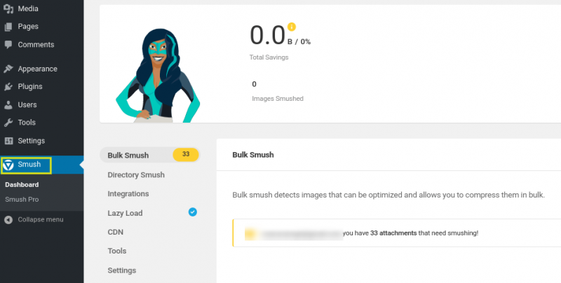 The WP Smush plugin dashboard.