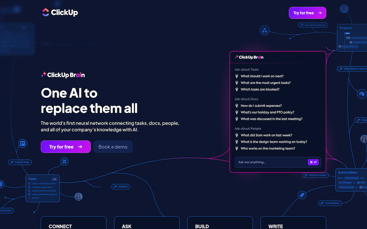 The ClickUp Brain website.