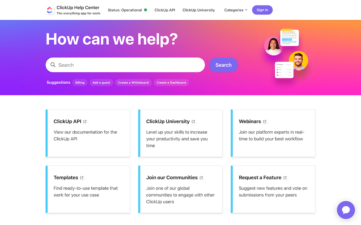 The ClickUp Help Center.