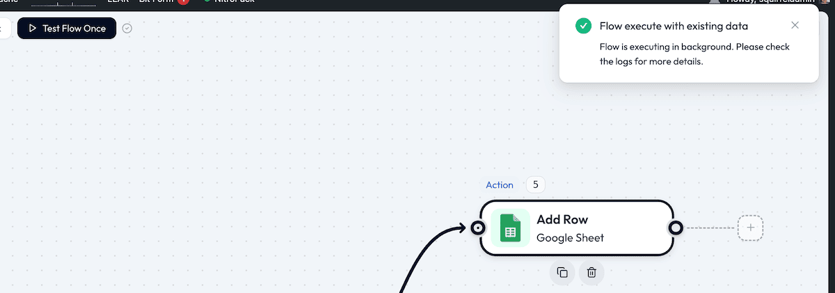 A notification stating that a test run is in progress.