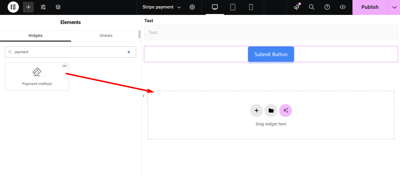Drag and drop Metform Payment method widget