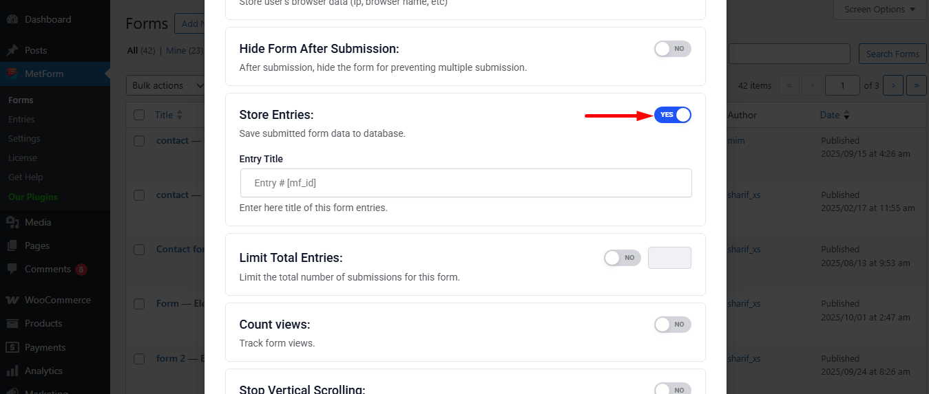 Enable store Entries option and save the changes