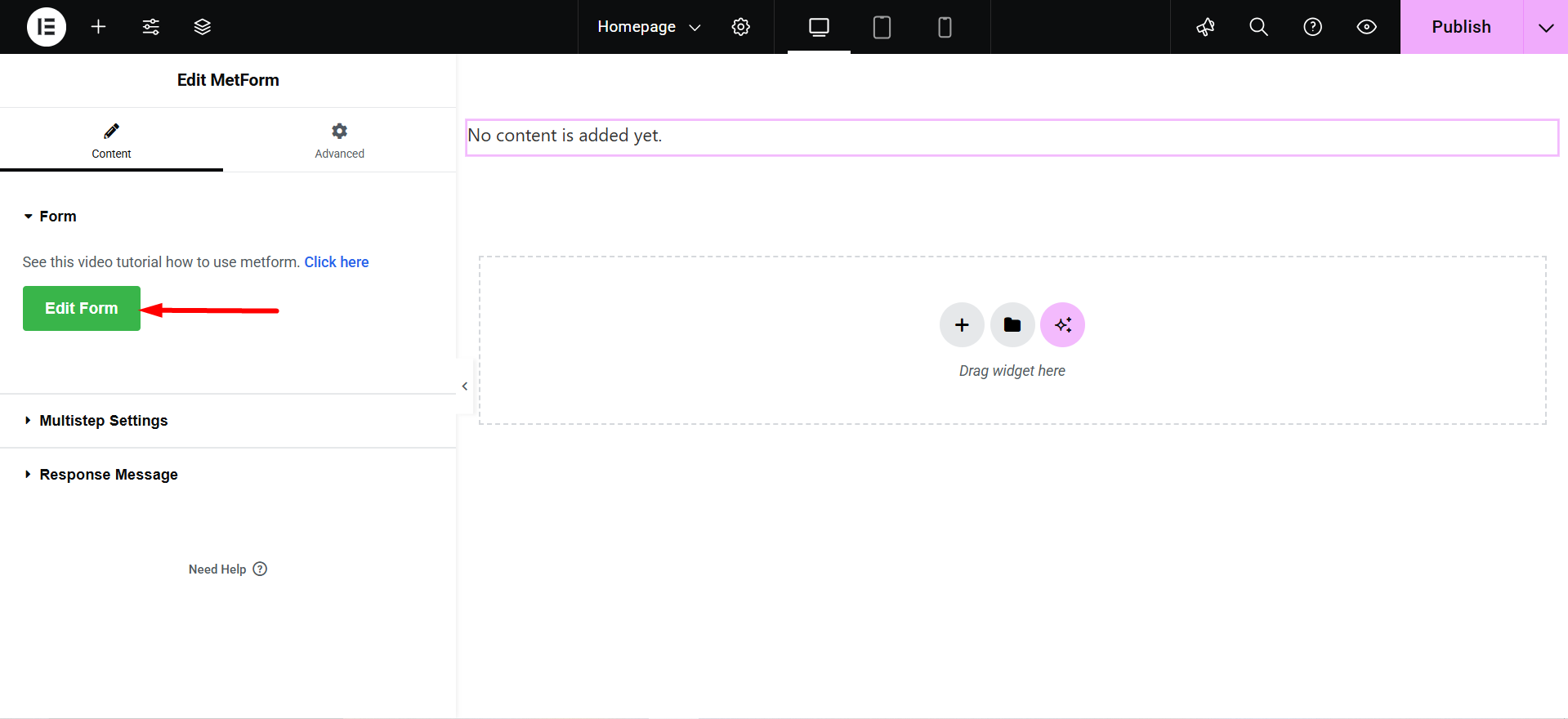Click on the edit form button
