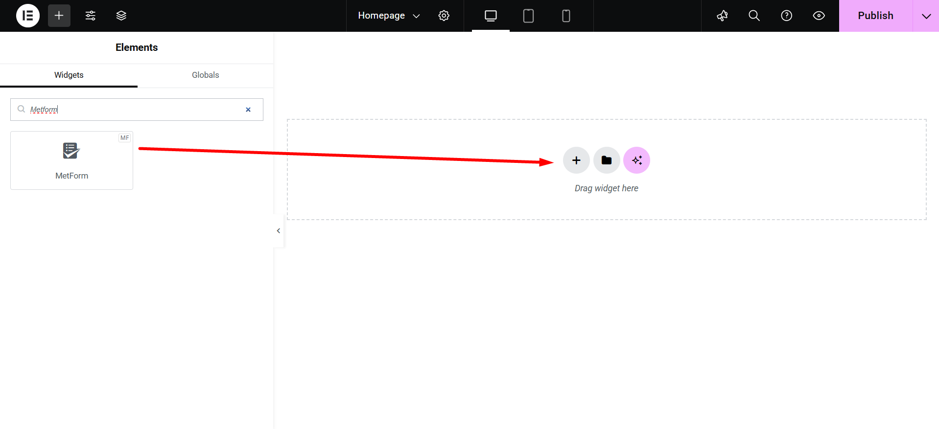Drag and drop Metform tot he editor