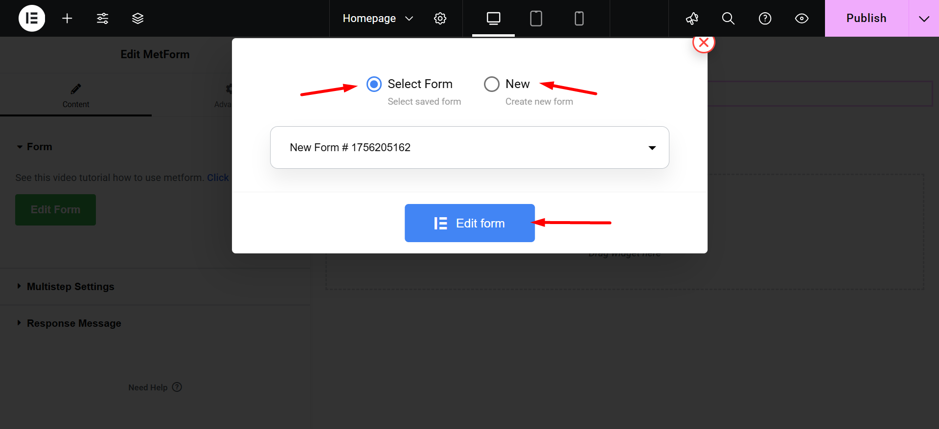Select your form and edit it