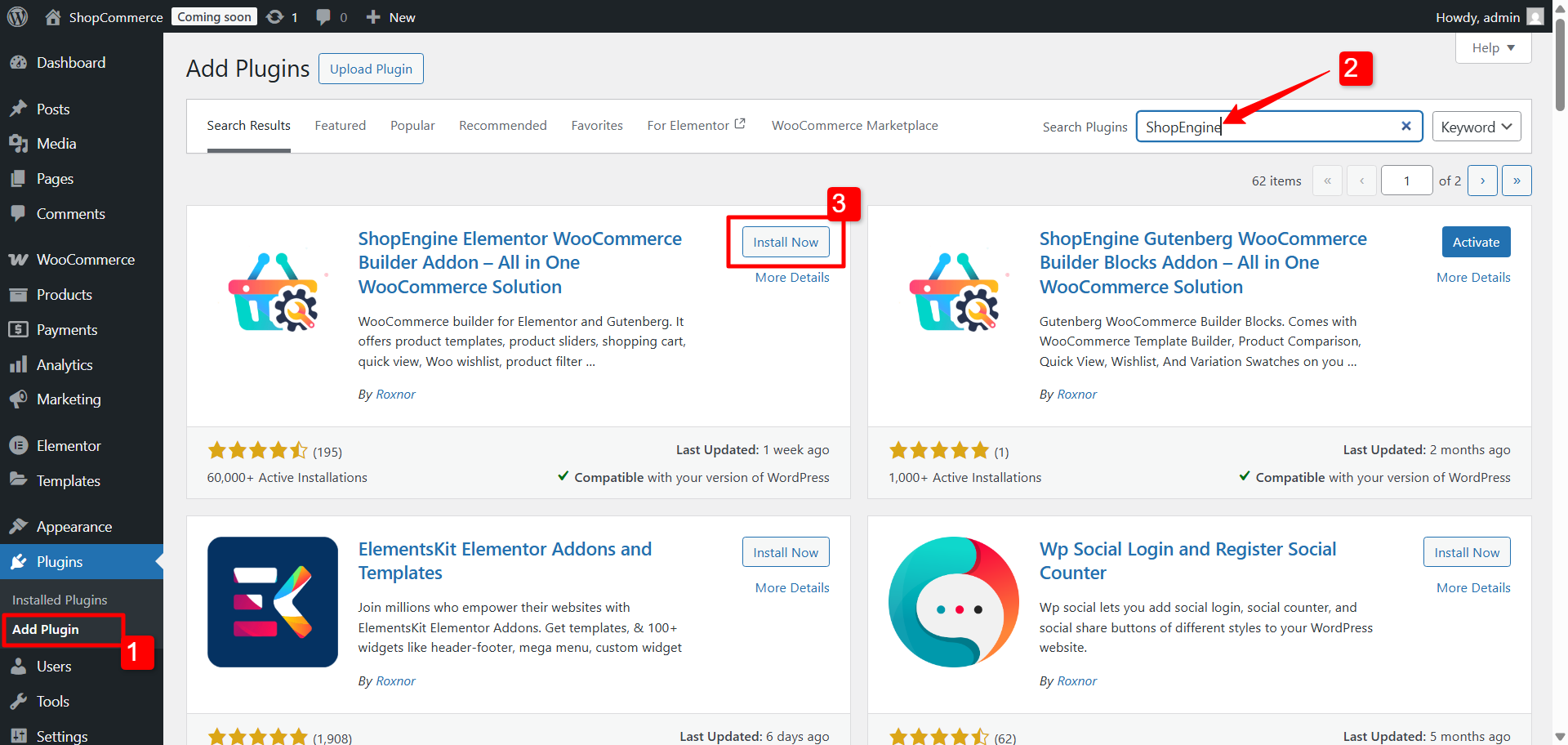 Install and activate ShopEngine WooCommerce Builder for Elementor