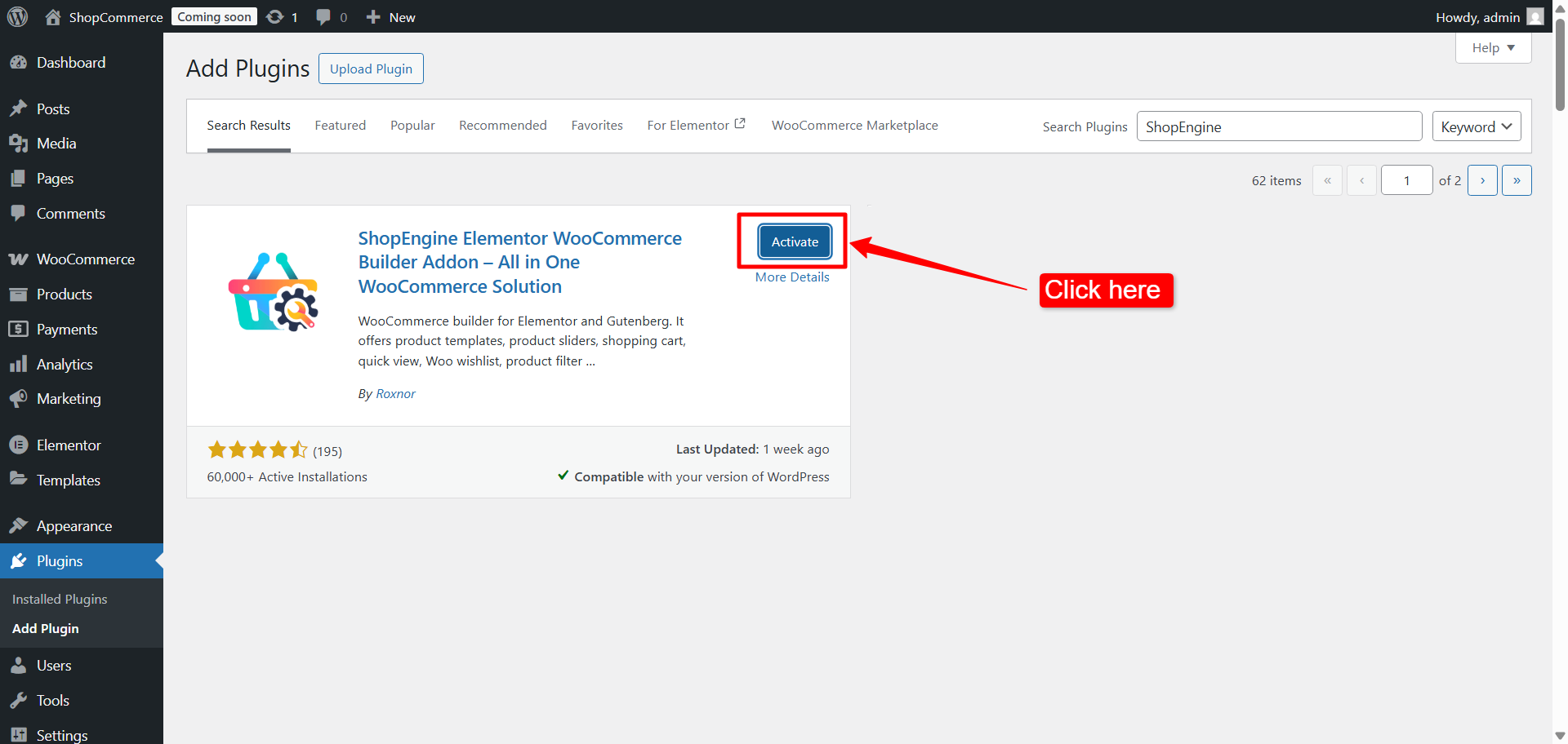 Activate ShopEngine WooCommerce Builder for Elementor