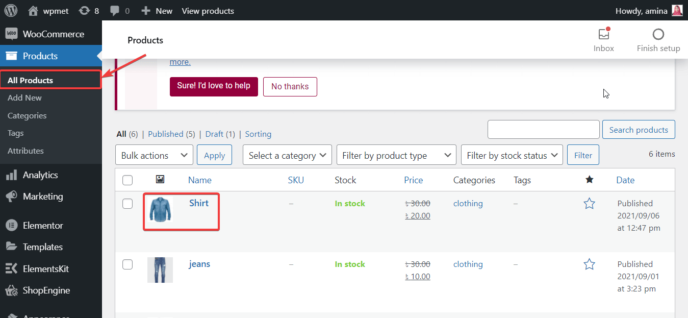 Variazione aggiunta al prodotto