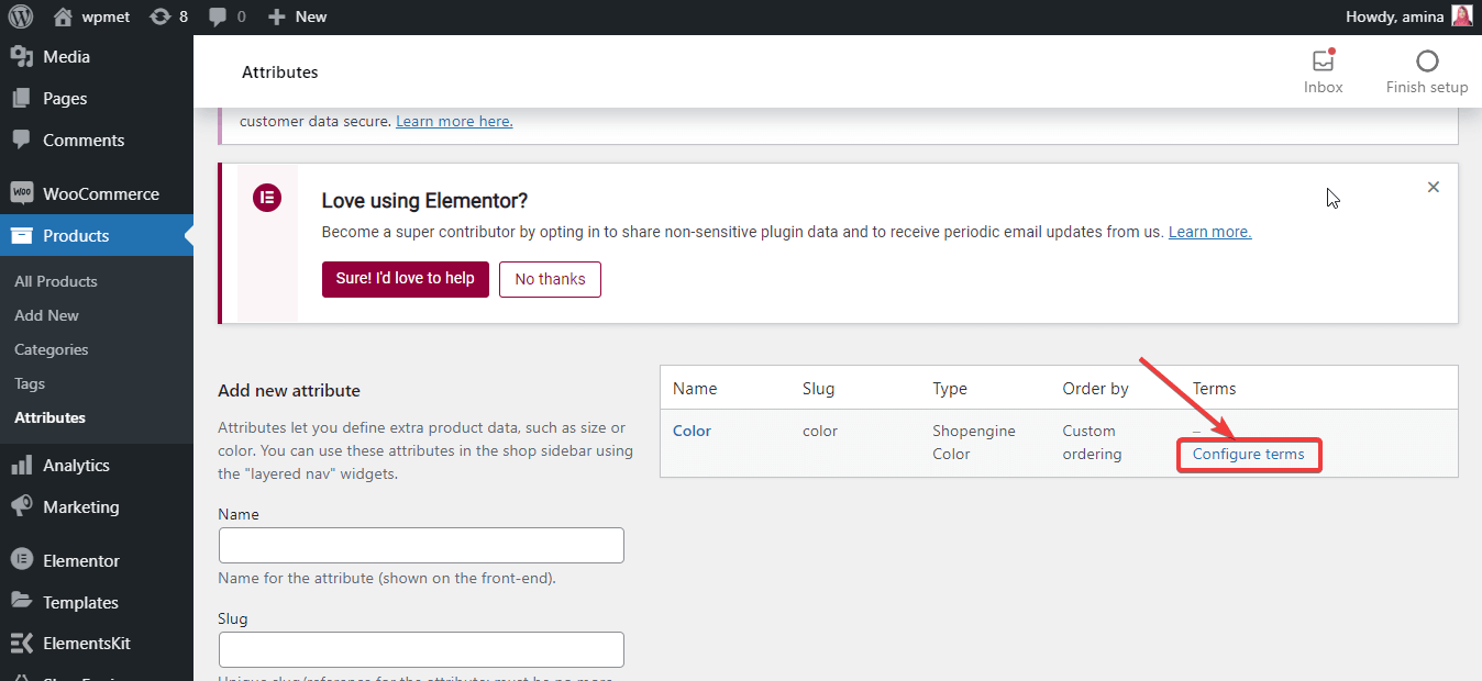 aggiungi colori per l'attributo per aggiungere campioni di variazione
