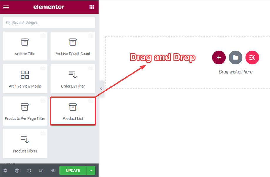 aggiungi widget elenco prodotti
