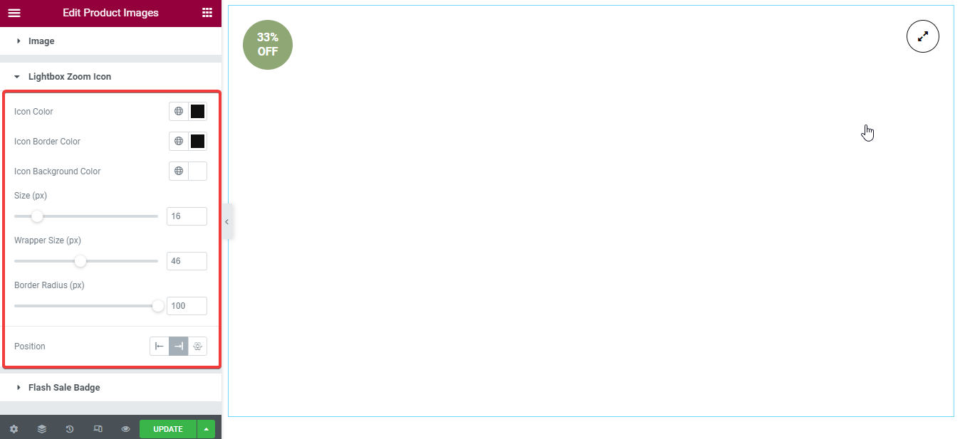 edición de iconos de la imagen del producto
