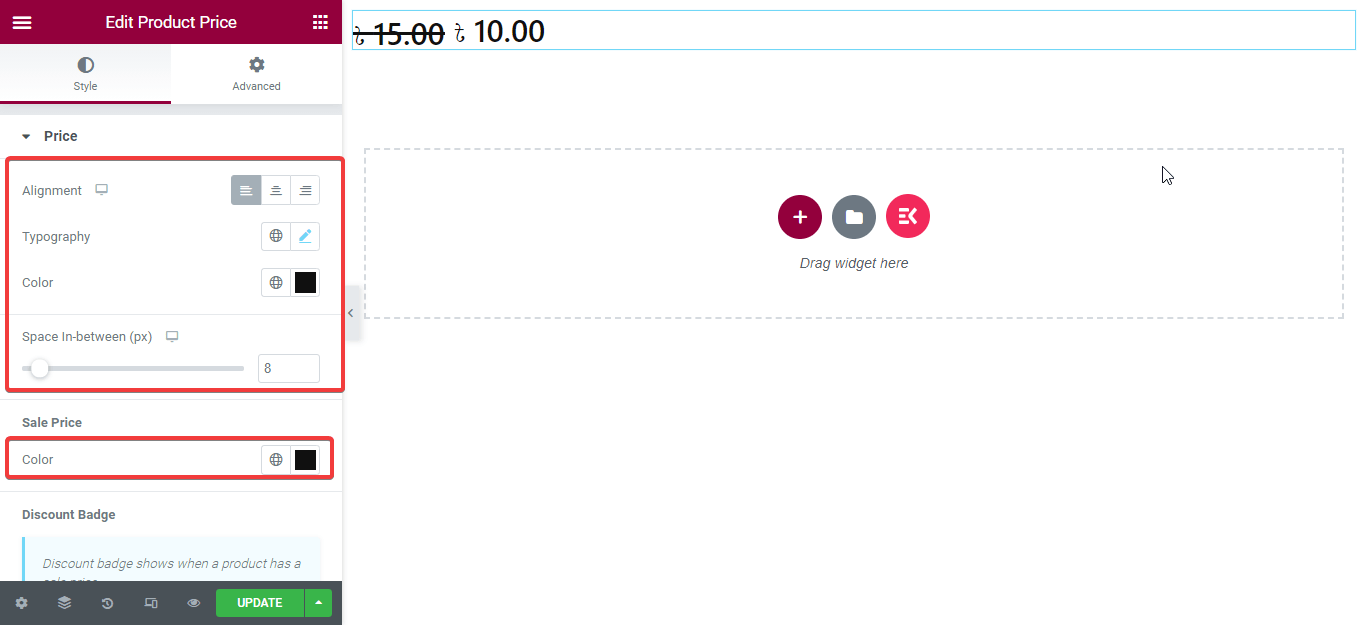 Modifier le prix du produit