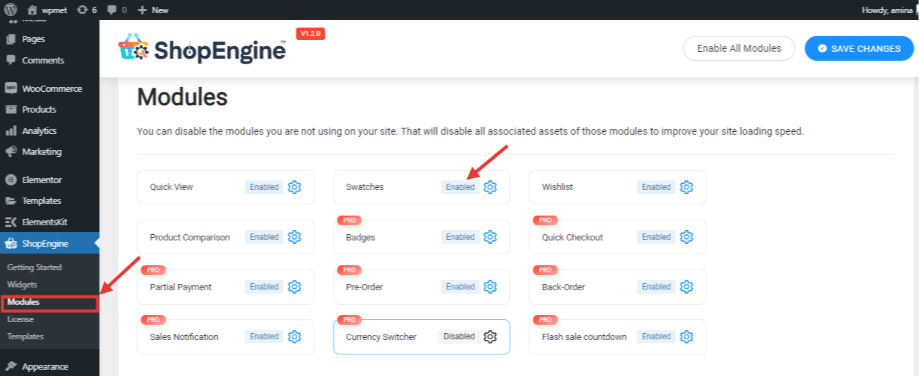 Enable WooCommerce variation swatch module