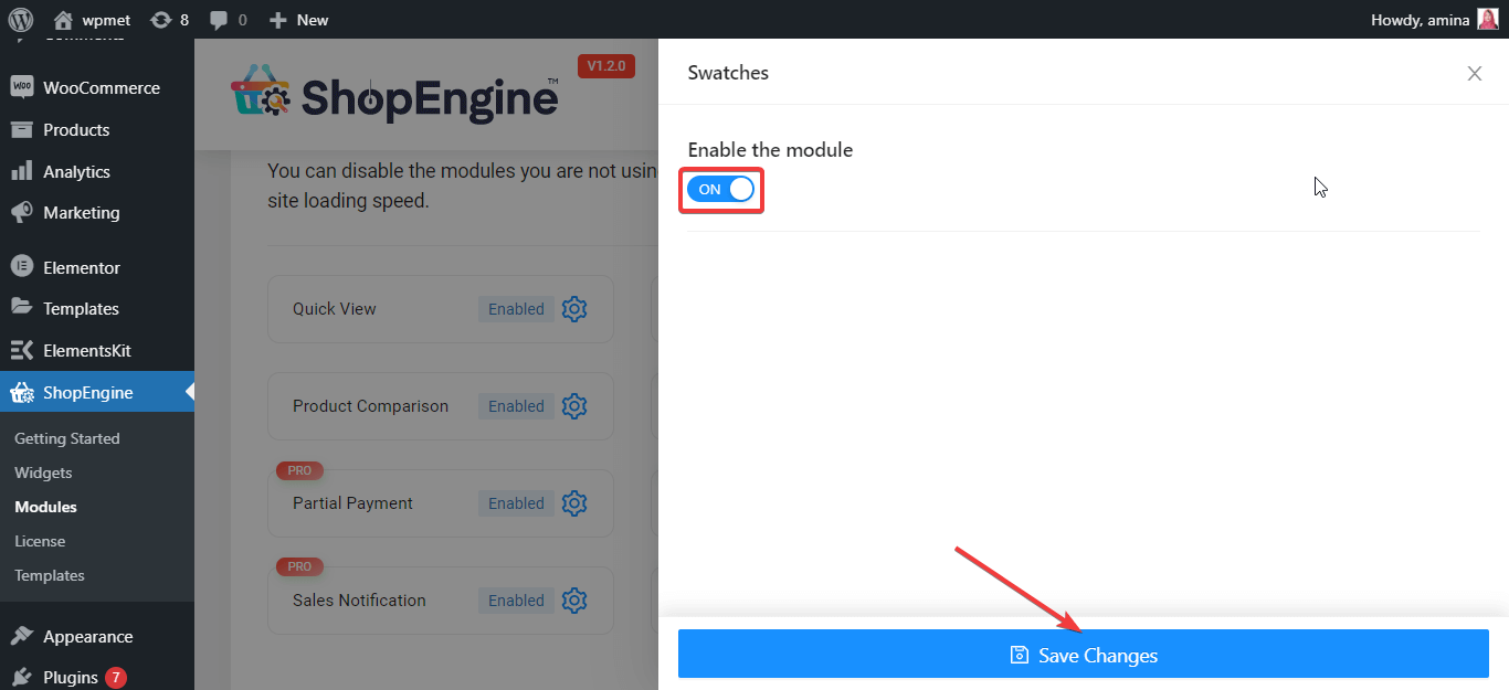 Abilita il modulo dei campioni di variazione