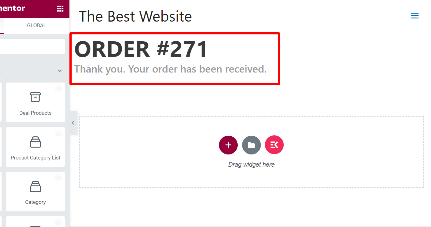 commande merci disposition du widget