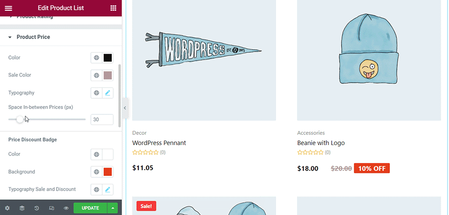 prezzo del prodotto per lo styling