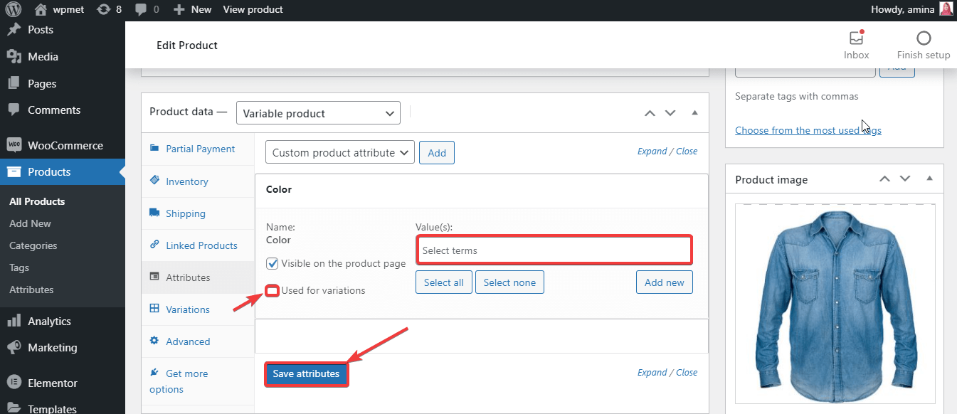 Select values for attribute using ShopEngine, a WooCommerce variation swatches plugin