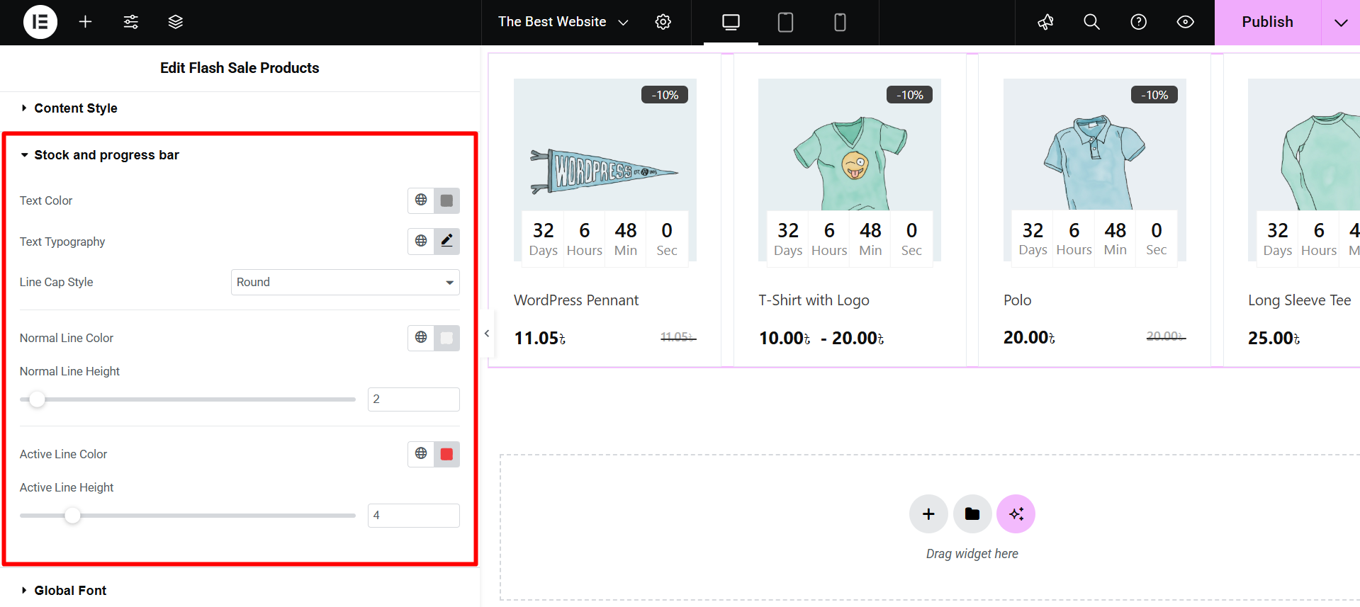 Edit stock and progress bar