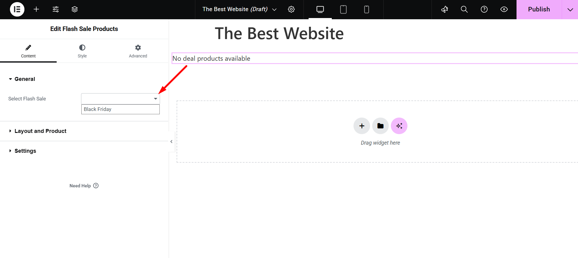 selecione campanha de venda relâmpago para mostrar produtos