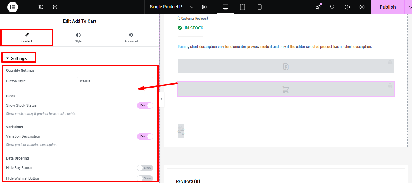 Settings ShopEngine Add to cart widget